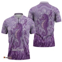 Australia Epilepsy Awareness Zipper Polo Shirt Seahorse Think Purple Ribbon Aboriginal LT14