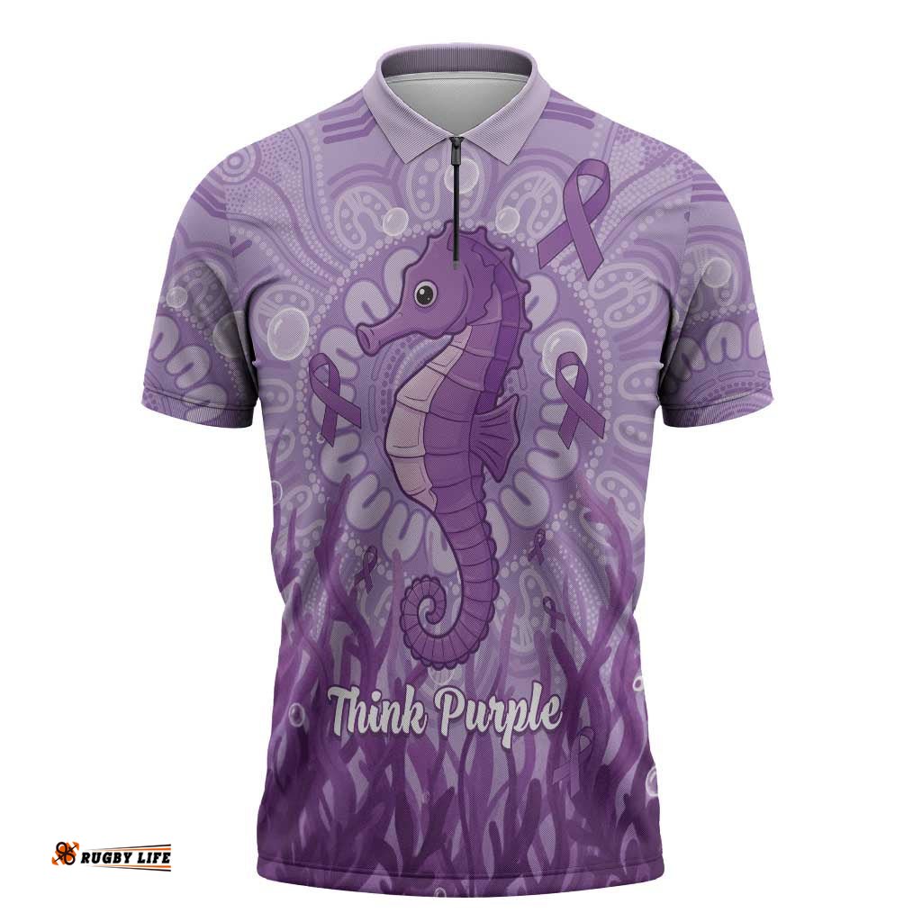 Australia Epilepsy Awareness Zipper Polo Shirt Seahorse Think Purple Ribbon Aboriginal LT14