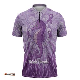 Australia Epilepsy Awareness Zipper Polo Shirt Seahorse Think Purple Ribbon Aboriginal LT14