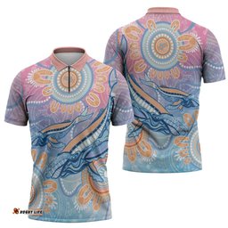 Aussie NAIDOC Week Pastel Zipper Polo Shirt Dreaming Whales LT7