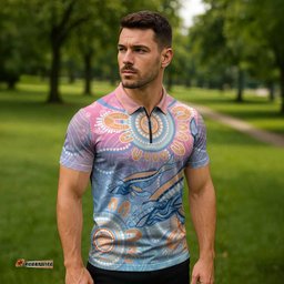 Aussie NAIDOC Week Pastel Zipper Polo Shirt Dreaming Whales LT7