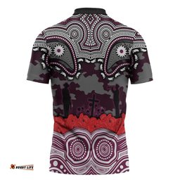 ANZAC Day Manly Warringah Sea Eagles Zipper Polo Shirt Military Memorial Aboriginal Indigenous Art TS04