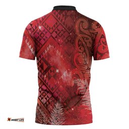 Aotearoa Taniko Matariki Zipper Polo Shirt Cosmic Red LT7