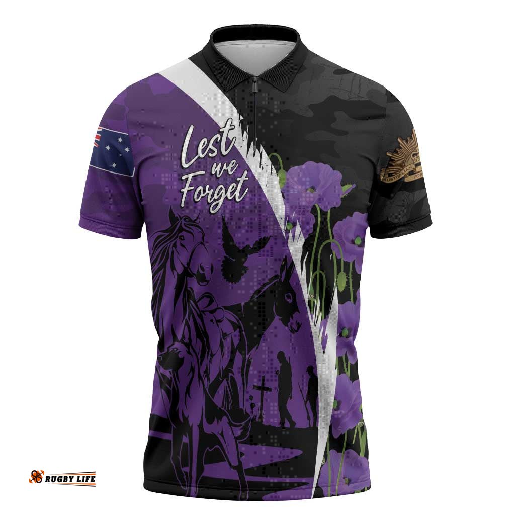 Australia ANZAC Day Zipper Polo Shirt Animals of War - Lest We Forget LT7