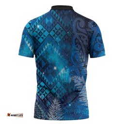 Aotearoa Taniko Matariki Zipper Polo Shirt Cosmic Blue LT7