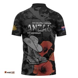 Australia 1915 Gallipoli ANZAC Zipper Polo Shirt 111th Anniversary Army Boots And Slouch Hat LT14