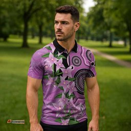Australia Boronia Zipper Polo Shirt Aussie Native Flowers Indigenous Art LT14