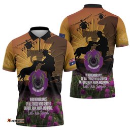 Animal War Heroes Australia ANZAC Day Zipper Polo Shirt We Will Always Remember Them LT14