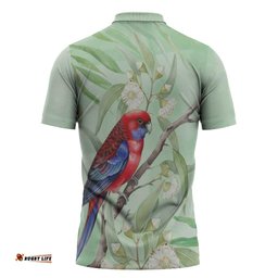 Australia Crimson Rosella Zipper Polo Shirt Platycercus Elegans Eucalyptus Alba Watercolor LT14
