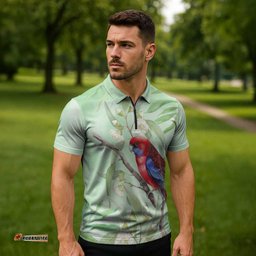 Australia Crimson Rosella Zipper Polo Shirt Platycercus Elegans Eucalyptus Alba Watercolor LT14