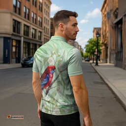 Australia Crimson Rosella Zipper Polo Shirt Platycercus Elegans Eucalyptus Alba Watercolor LT14