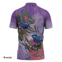 Australia Splendid Fairy Wren on Eucalyptus Zipper Polo Shirt Epilepsy Awareness LT7