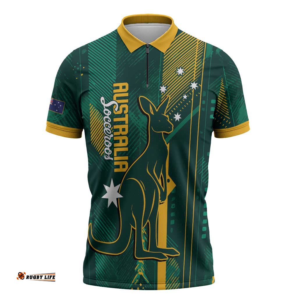 Australia Socceroos 2026 Custom Zipper Polo Shirt Go Aussie Kangaroo National Color LT14