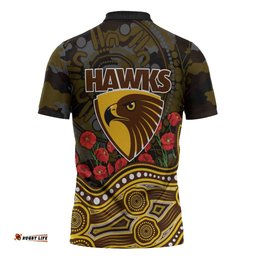 Hawthorn Hawks ANZAC Day Zipper Polo Shirt Indigenous Dot Art with Poppy Flower Tribute TS04