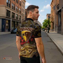 Hawthorn Hawks ANZAC Day Zipper Polo Shirt Indigenous Dot Art with Poppy Flower Tribute TS04