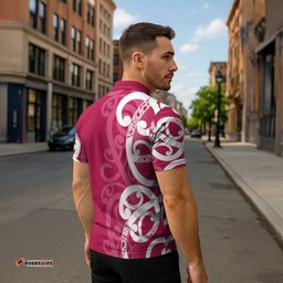 Breast Cancer Awareness Maori Zipper Polo Shirt Koru Kowhaiwhai LT7