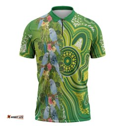 Budgerigar Australia Zipper Polo Shirt Aussie Common Parakeet Indigenous Art LT14
