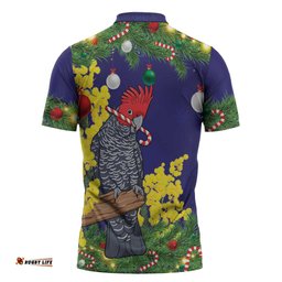 Australia Gang-gang Cockatoo Christmas Zipper Polo Shirt Callocephalon Fimbriatum Golden Wattle Blue LT14