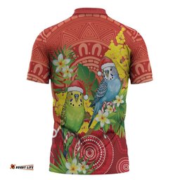 Budgerigar Australia Christmas Zipper Polo Shirt Budgies Golden Wattle Aboriginal Red LT14