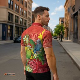 Budgerigar Australia Christmas Zipper Polo Shirt Budgies Golden Wattle Aboriginal Red LT14