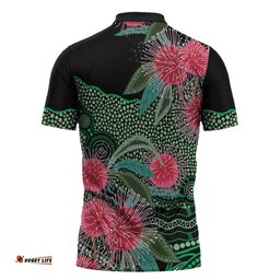 Australia Hakea Zipper Polo Shirt Aussie Native Flowers Indigenous Art LT14