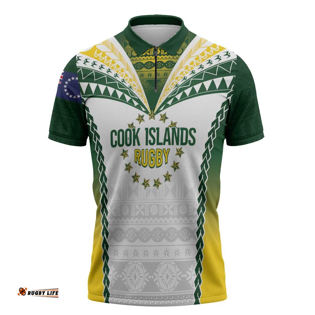 Cook Islands Rugby Custom Zipper Polo Shirt Kuki's Aitu Champions LT7