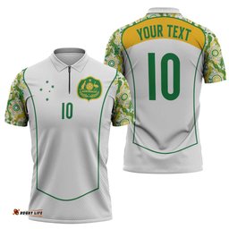 Custom Australia Football Zipper Polo Shirt Aboriginal Pattern Sporty Style-White Color LT03