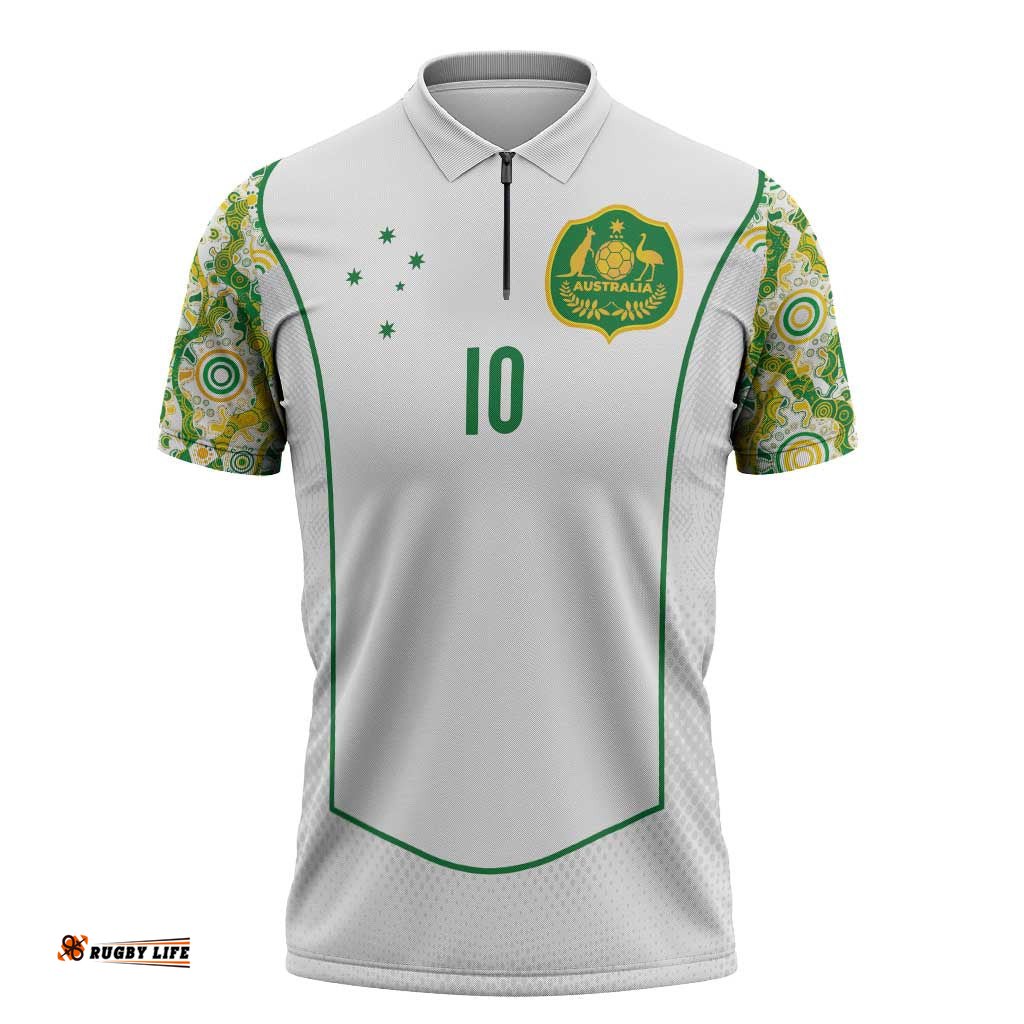 Custom Australia Football Zipper Polo Shirt Aboriginal Pattern Sporty Style-White Color LT03