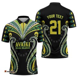 Custom Rugby Cook Islands Avaiki Zipper Polo Shirt Black Kuki Airani Tribal Maori Inspired LT9