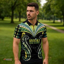 Custom Rugby Cook Islands Avaiki Zipper Polo Shirt Black Kuki Airani Tribal Maori Inspired LT9