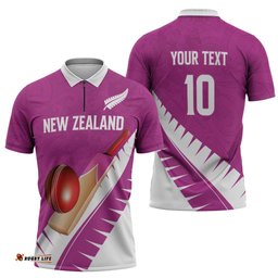Custom New Zealand Cricket Zipper Polo Shirt Kiwi Birds Haka Dance Pink Fern Sporty Style LT03