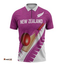 Custom New Zealand Cricket Zipper Polo Shirt Kiwi Birds Haka Dance Pink Fern Sporty Style LT03