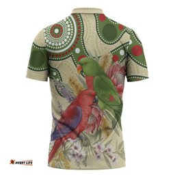Australia Moluccan Eclectus Zipper Polo Shirt Australian Native Flowers Indigenous Art LT14