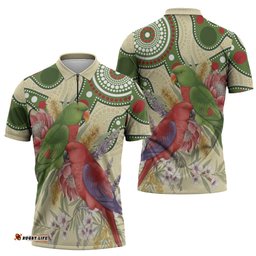 Australia Moluccan Eclectus Zipper Polo Shirt Australian Native Flowers Indigenous Art LT14