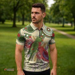 Australia Moluccan Eclectus Zipper Polo Shirt Australian Native Flowers Indigenous Art LT14