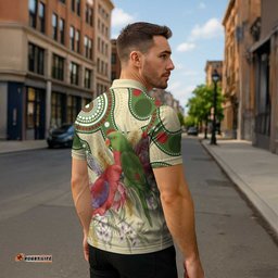 Australia Moluccan Eclectus Zipper Polo Shirt Australian Native Flowers Indigenous Art LT14