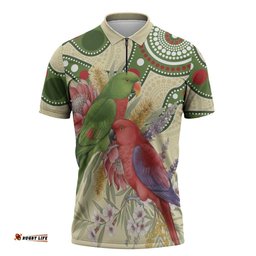 Australia Moluccan Eclectus Zipper Polo Shirt Australian Native Flowers Indigenous Art LT14