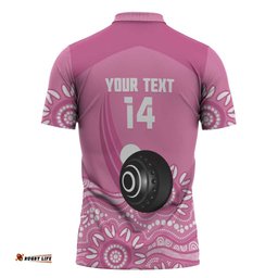 Custom Bowls Australia Breast Cancer Zipper Polo Shirt Pink Ribbon Kangaroo Aboriginal Art LT14