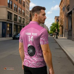 Custom Bowls Australia Breast Cancer Zipper Polo Shirt Pink Ribbon Kangaroo Aboriginal Art LT14