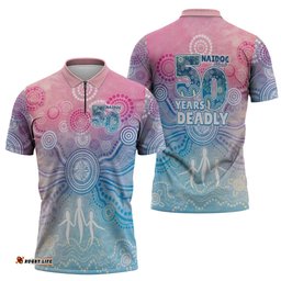 Australia NAIDOC Week 2026 50 Years Deadly Zipper Polo Shirt Celestial Glows LT7