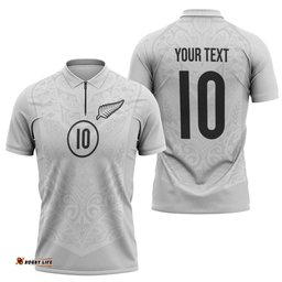 Custom New Zealand Football Zipper Polo Shirt The Whites-Sporty T90 Style LT03