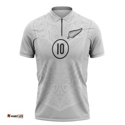 Custom New Zealand Football Zipper Polo Shirt The Whites-Sporty T90 Style LT03