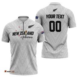 Custom Football New Zealand Zipper Polo Shirt Aotearoa United White Version LT01