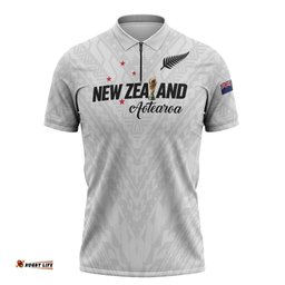 Custom Football New Zealand Zipper Polo Shirt Aotearoa United White Version LT01