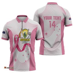 Custom Bowls Australia Breast Cancer Zipper Polo Shirt Pink Ribbon Curve Sporty LT14