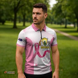Custom Bowls Australia Breast Cancer Zipper Polo Shirt Pink Ribbon Curve Sporty LT14