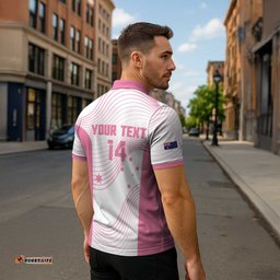 Custom Bowls Australia Breast Cancer Zipper Polo Shirt Pink Ribbon Curve Sporty LT14