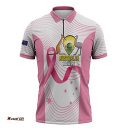 Custom Bowls Australia Breast Cancer Zipper Polo Shirt Pink Ribbon Curve Sporty LT14