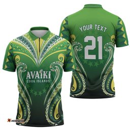 Custom Rugby Cook Islands Avaiki Zipper Polo Shirt Green Kuki Airani Tribal Maori Inspired LT9