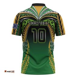 Custom Cook Islands Rugby League Zipper Polo Shirt Avaiki Tatau Tribal Motifs Black Color LT03